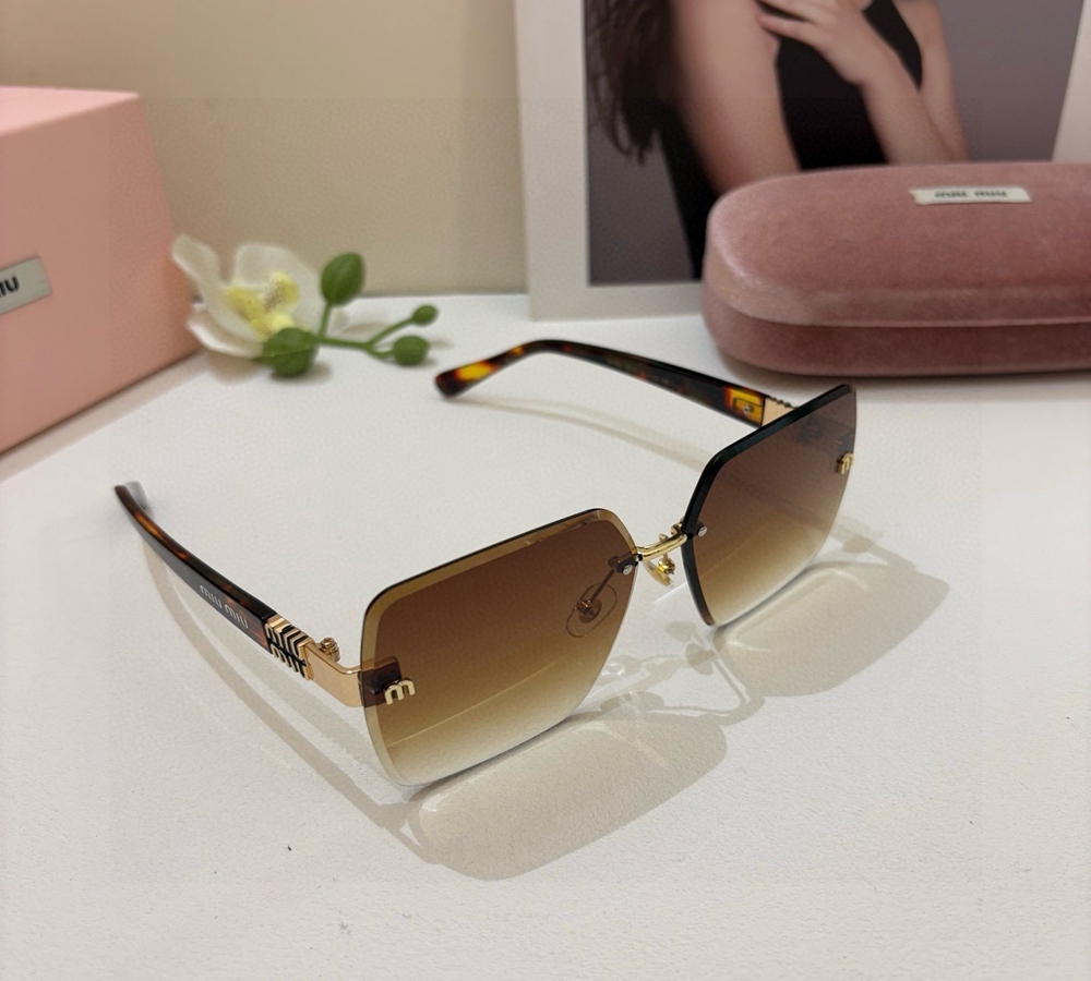 Miu Miu Semi-Rimless Gradient Sunglasses with Tortoiseshell Temples